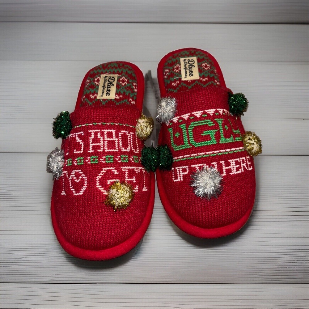 Dearfoams DELUXE Holiday Slippers Men's women's Ugly Sweater Party Christmas
